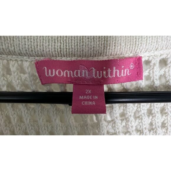 Woman Within Open Knit Short Sleeve Cardigan - Picture 2 of 4